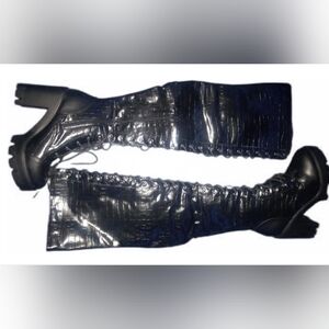 GLOSS "Nocturne Stride"  Black Over-the-Knee Lace-Up Boots